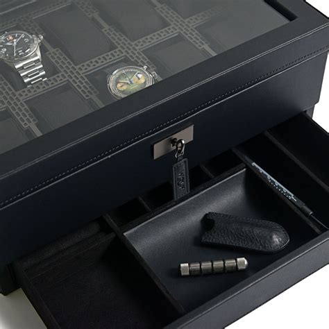 Wolf Axis 10 Piece Watch Box With Drawer In Black 